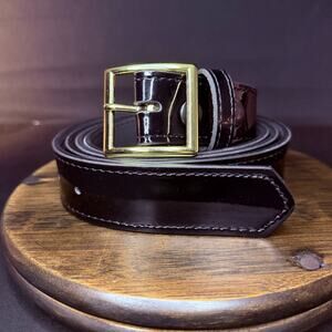 Galls Leather Uniform Premium Belt Size 56" Hi-Gloss Black Gold Brass 1238